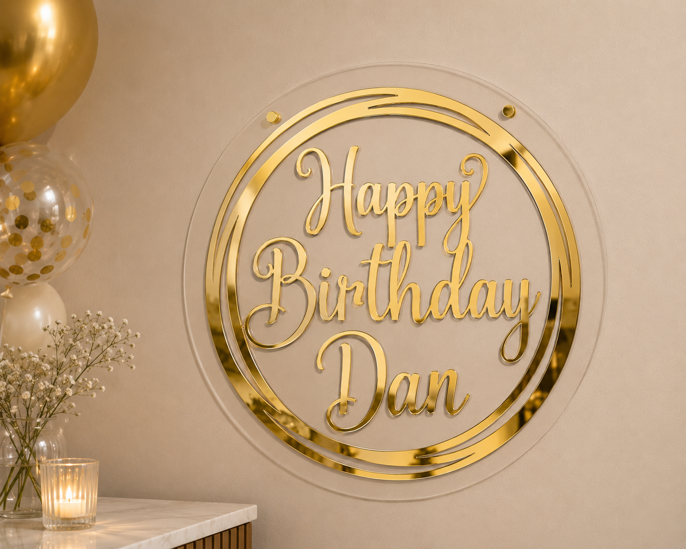 Letrero Happy Birthday con Nombre